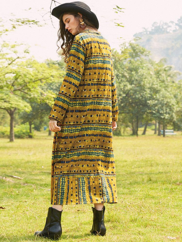 Casual Geometric Print Striped V-neck Long Sleeve