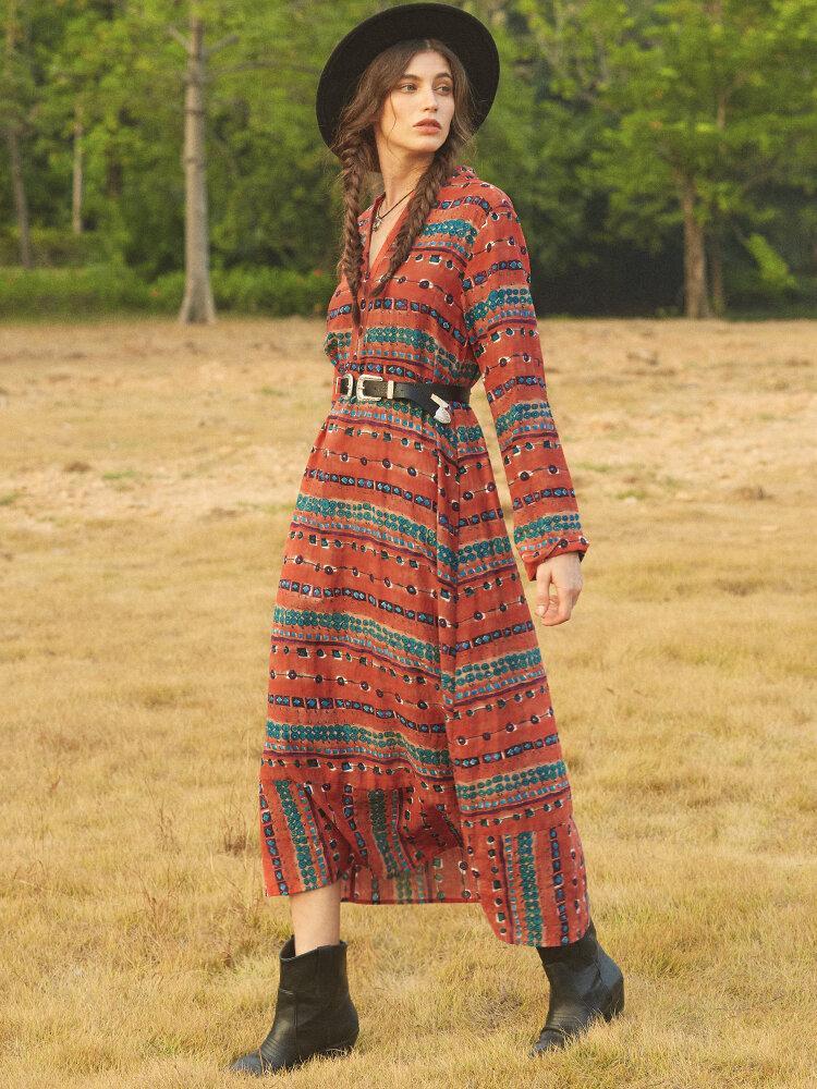Casual Geometric Print Striped V-neck Long Sleeve