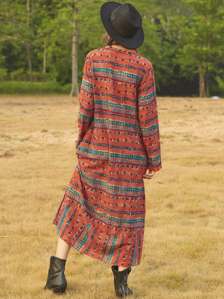 Casual Geometric Print Striped V-neck Long Sleeve